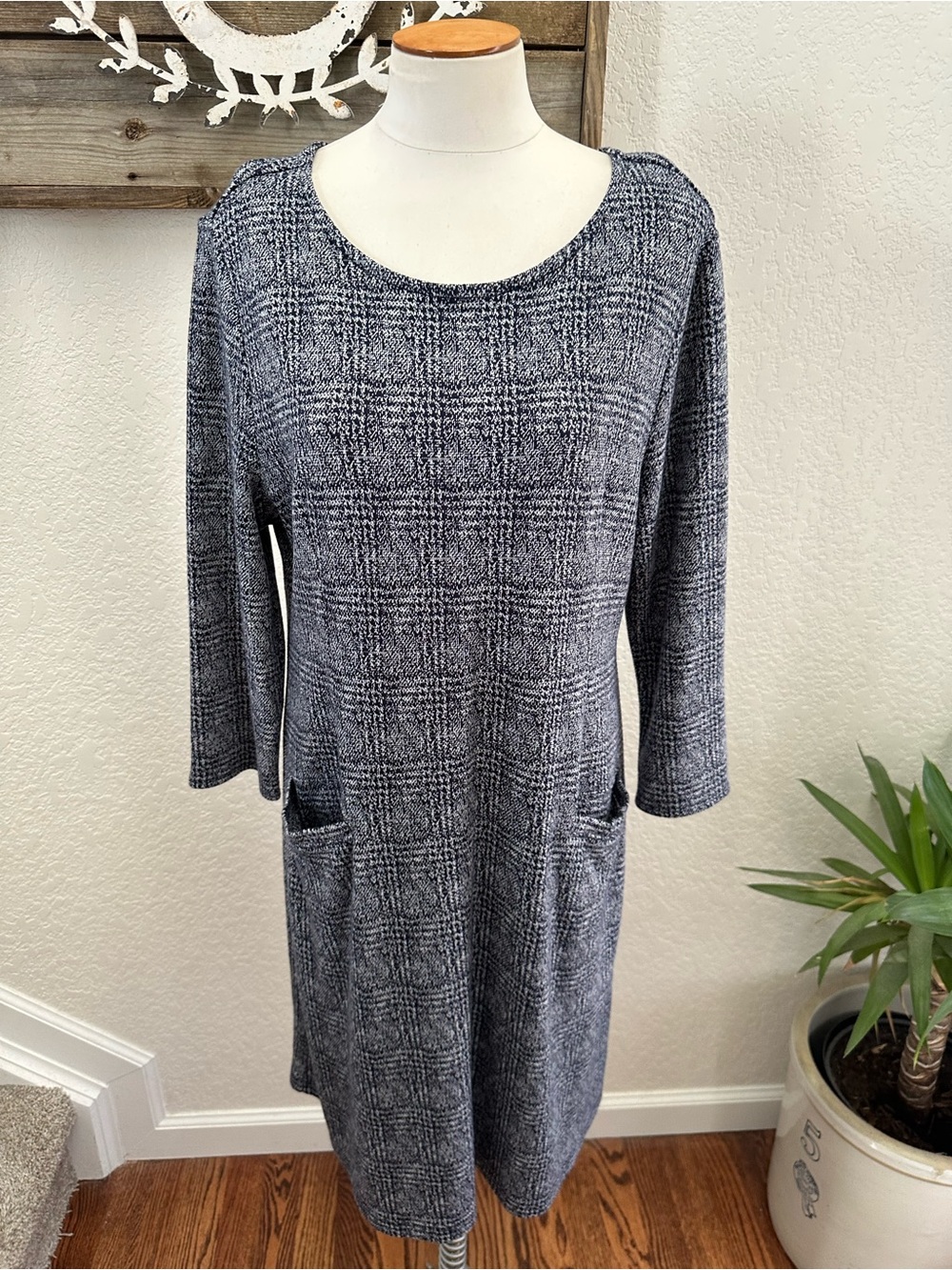 Stitch Fix 41 Hawthorn Aniya Women's Navy Jacquard Knit Pocket Dress XL NWT